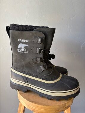 Sorel Men's Black Caribou Waterproof Boots ~ Size 9.5